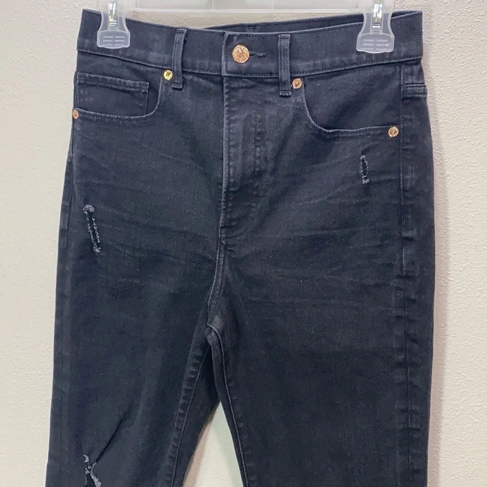 Express slim super high rise distressed jeans in black - Picture 2 of 14